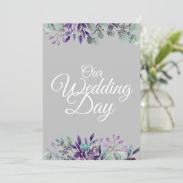 Vår bröllopsdag Blommig Grå Vit Typografi Inbjudningar
