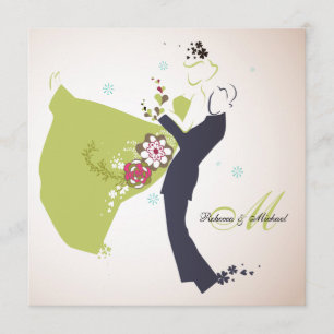 Vår Bröllopsdag - Bride & Groom med Monogram Inbjudningar