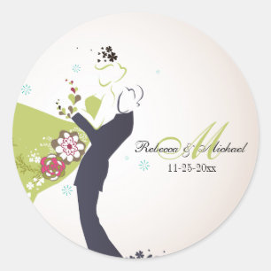 Vår Bröllopsdag - Bride & Groom Stickers Runt Klistermärke