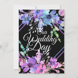 Vår Bröllopsdag Flowers Lila White Typography Inbjudningar