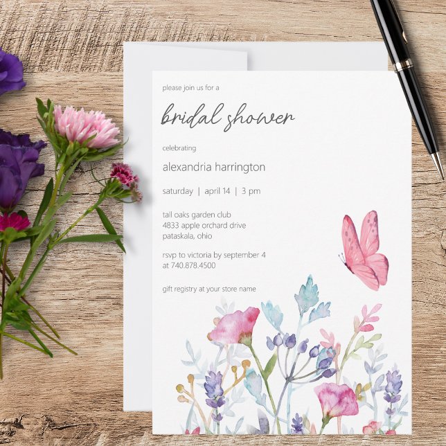 Vår Bröllopsdusch för Fjäril och Vilda Blommor Inbjudningar (Skapare uppladdad)