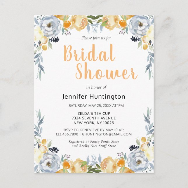 Vår Bröllopsdusch Peach Blommig Boho Vykort (Framsida)