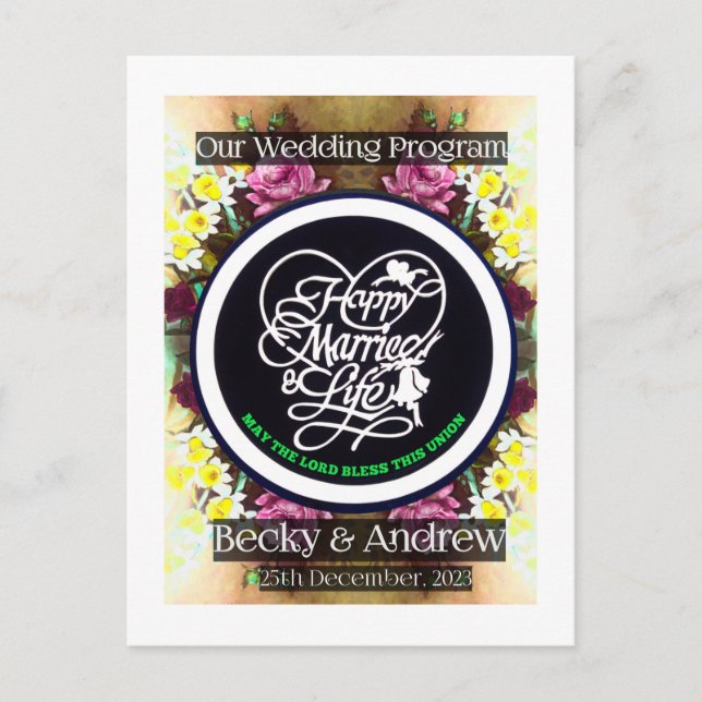 Vår Bröllopsprogram Boklet Vykort (Framsida)