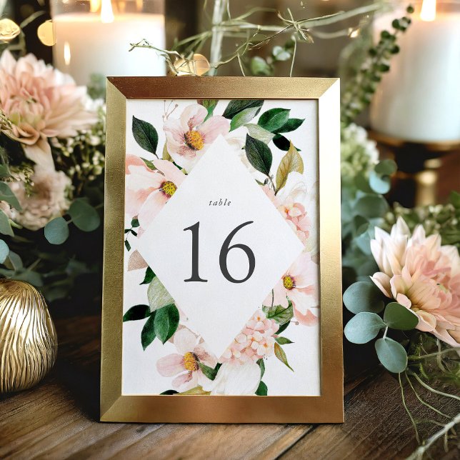 Vår Bröllopsram med Blommor i Rosaton Bordsnummer (Skapare uppladdad)