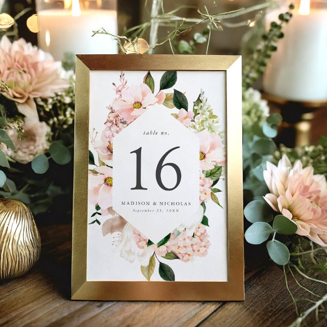 Vår Bröllopsram med Blush Blomster Bordsnummer (Skapare uppladdad)