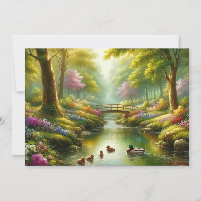 Vår brook med ankor/blommor julkort (Framsida)