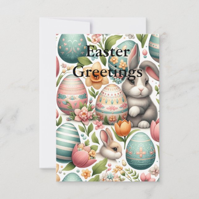 Vår Bunnies och Blommarna Påsk Tack Kort (Framsida)