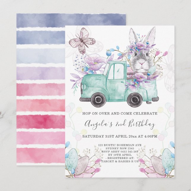 Vår Bunny Birthday Inbjudningar (Fram/baksida)