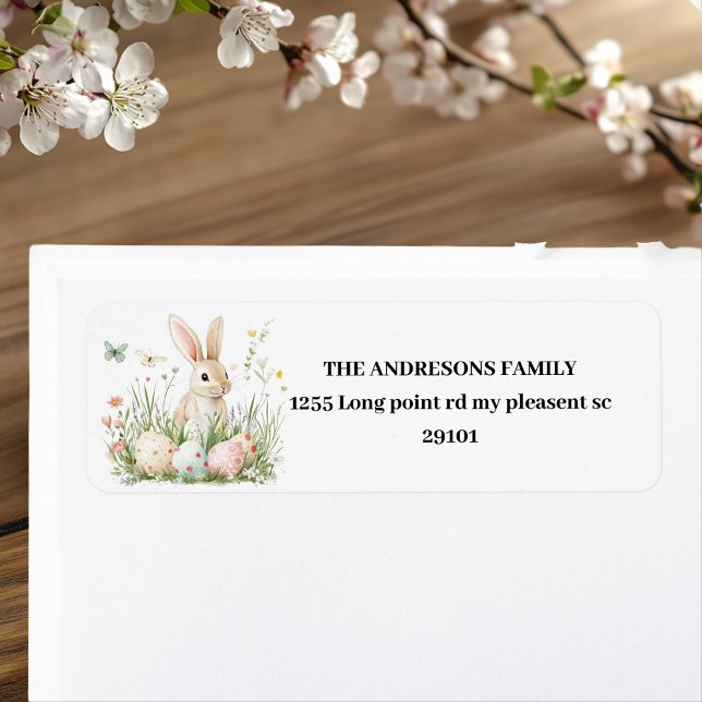 Vår Bunny & Blommigt Påsk Returadress Etikett (Skapare uppladdad)