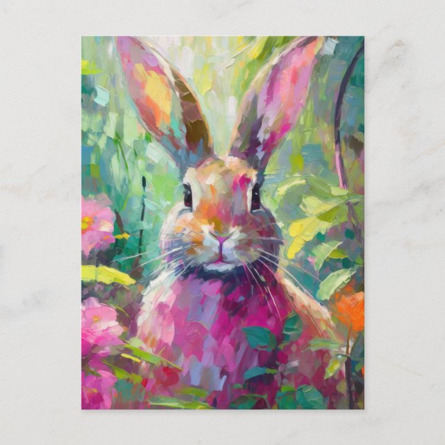 Vår Bunny Colorful Modern Abstrakt Art Vykort (Framsida)