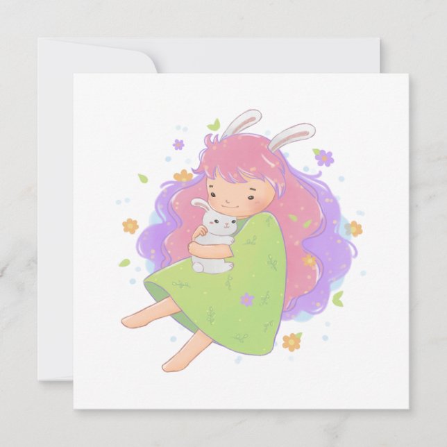 Vår Bunny Girl Illustration Inbjudningar (Framsida)