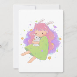 Vår Bunny Girl Illustration Inbjudningar