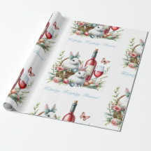 Vår Bunny och vin Wrapping Papper