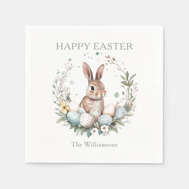 Vår Bunny Påskäggen Garland Personlig Pappersservett (Framsidan)