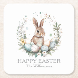 Vår Bunny Påskäggen Garland Personlig Underlägg Papper Kvadrat