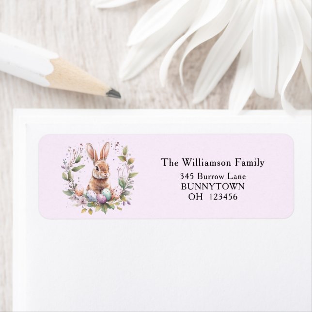 Vår Bunny Påskäggen Garland Returadress Etikett (Insitu)