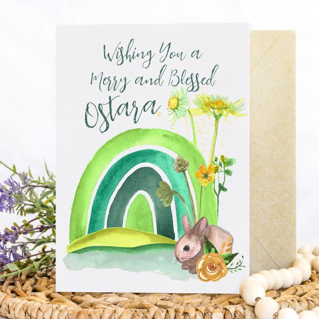 Vår Bunny Rainbow Ostara Blommigt Pagan Julkort (Skapare uppladdad)