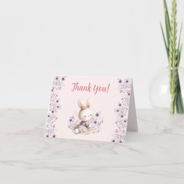 Vår Bunny Rosa Girl Baby Shower Tack för ditt kort (Framsida)