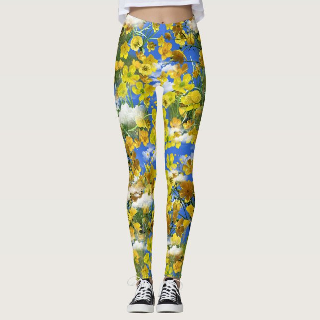 Vår Butercup-blommor i molnen Leggings (Framsida)