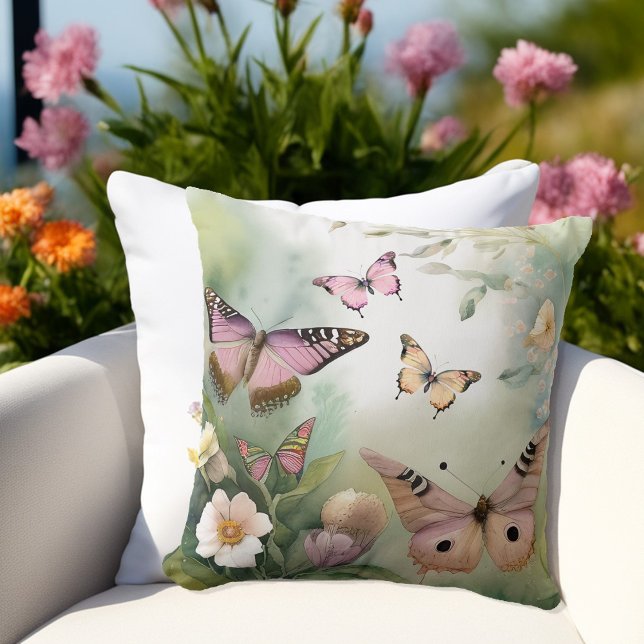 Vår Butterflies and Flowers Watercolor Kudde (Skapare uppladdad)