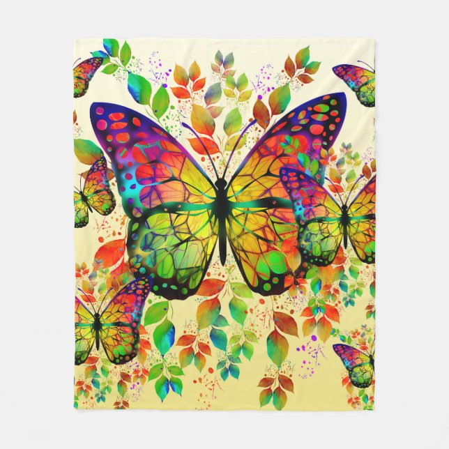 VÅR BUTTERFLIES FÄRGNATUR FLEECEFILT (Framsidan)