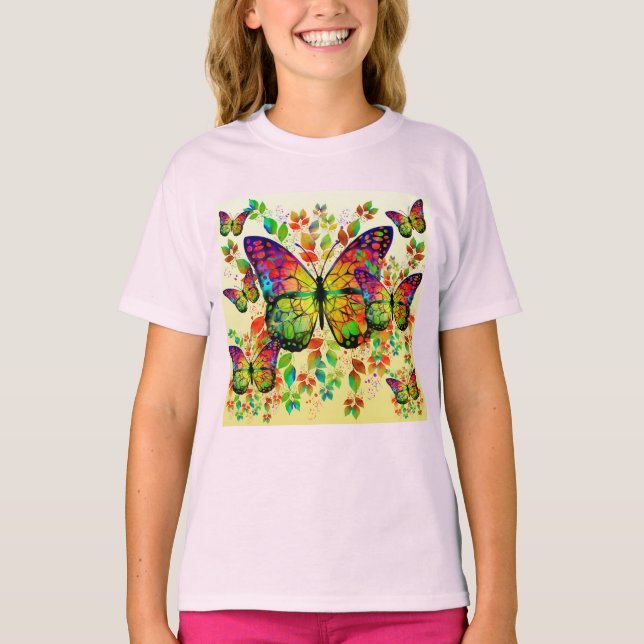 VÅR BUTTERFLIES FÄRGNATUR T SHIRT (Framsida)