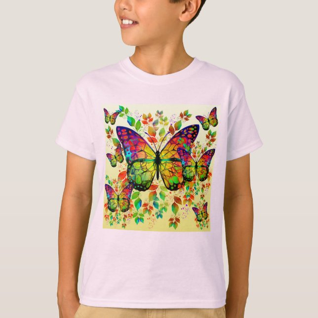 VÅR BUTTERFLIES FÄRGNATUR T SHIRT (Framsida)