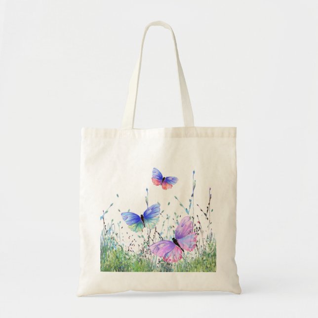 Vår Butterflies som flyger i Nature Tote Bag Tygkasse (Framsidan)
