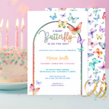 Vår Butterfly Baby Shower Inbjudan - färgstark