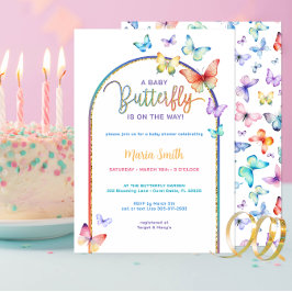 Vår Butterfly Baby Shower Inbjudan - färgstark