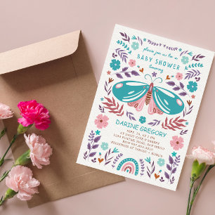 Vår Butterfly & Flowers Garden Baby Shower Inbjudningar