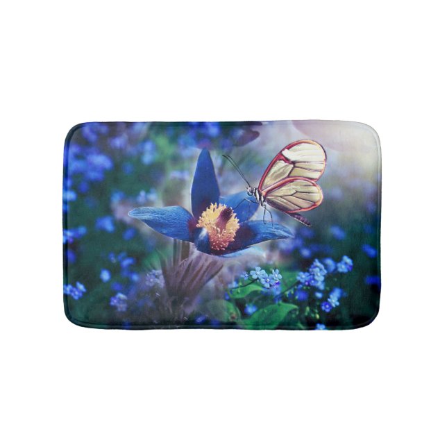 Vår Butterfly på Blå blomman Badrumsmatta (Framsidan)