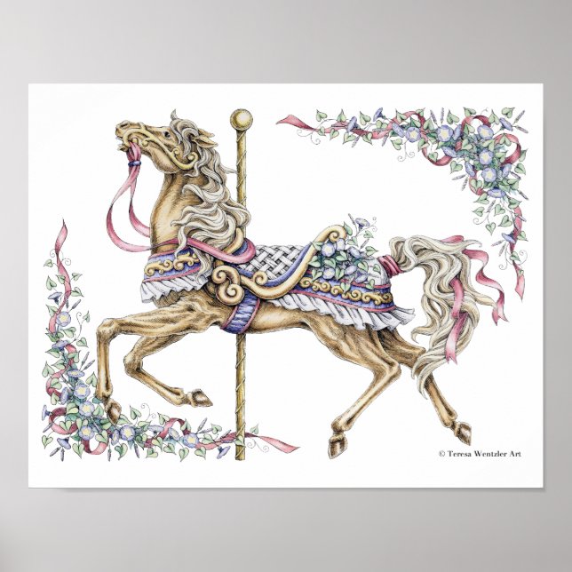 Vår Carousel Horse Pen och Bläck Teckning Poster (Framsidan)