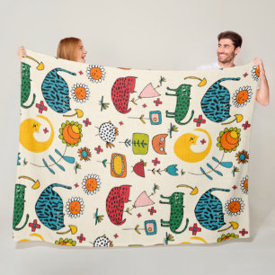 Vår Cat Beige - söt roligt kattunge blommigt Fleecefilt