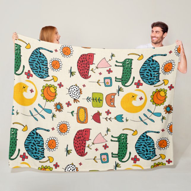 Vår Cat Beige - söt roligt kattunge blommigt Fleecefilt (På plats)