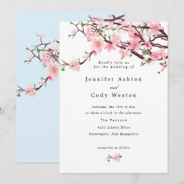 Vår Cherry Blommar Blek Rosa Blue Bröllop Inbjudningar