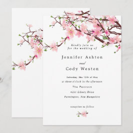 Vår Cherry Blommar Blek Rosa White Bröllop Inbjudningar