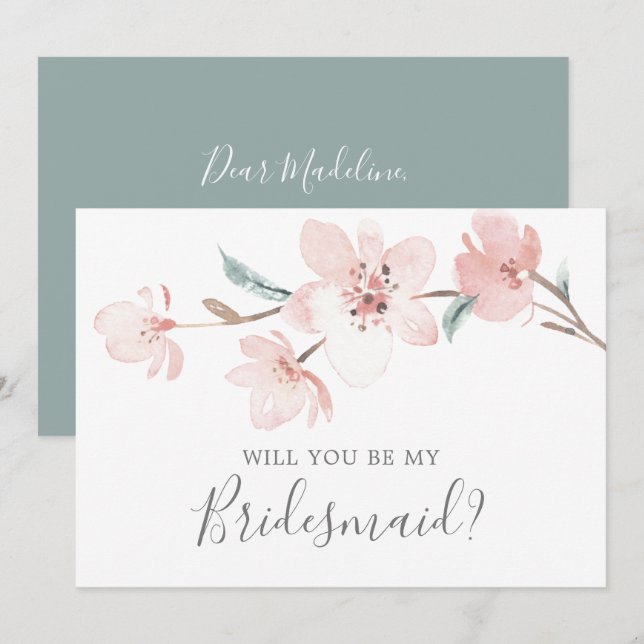 Vår Cherry Blommar Bridesmaid Frieri kort (Fram/baksida)