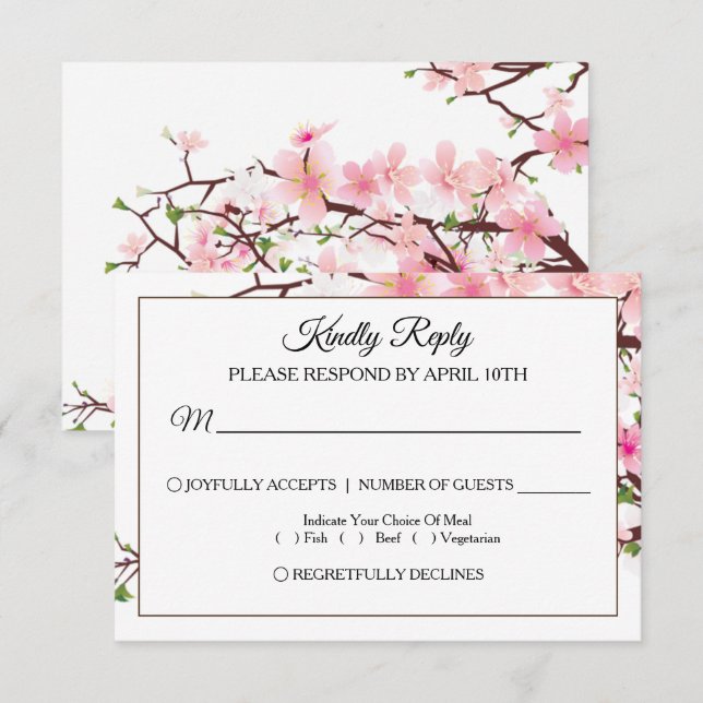 Vår Cherry Blommar Bröllop OSA Card (Fram/baksida)