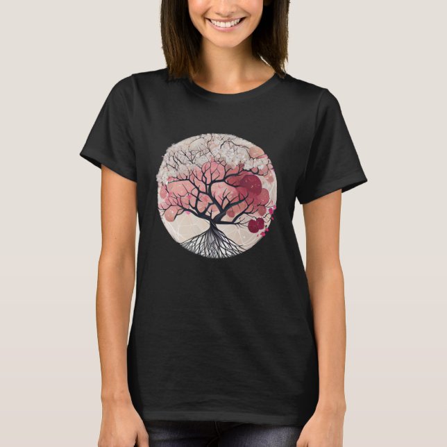 Vår Cherry Blommar Livets träd T Shirt (Framsida)