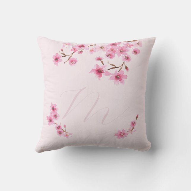Vår Cherry Blommar Monogram Bridesmaid Gift Kudde (Baksida)