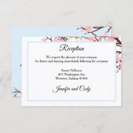 Vår Cherry Blommar Rosa Blue Wedding Reception Tilläggskort