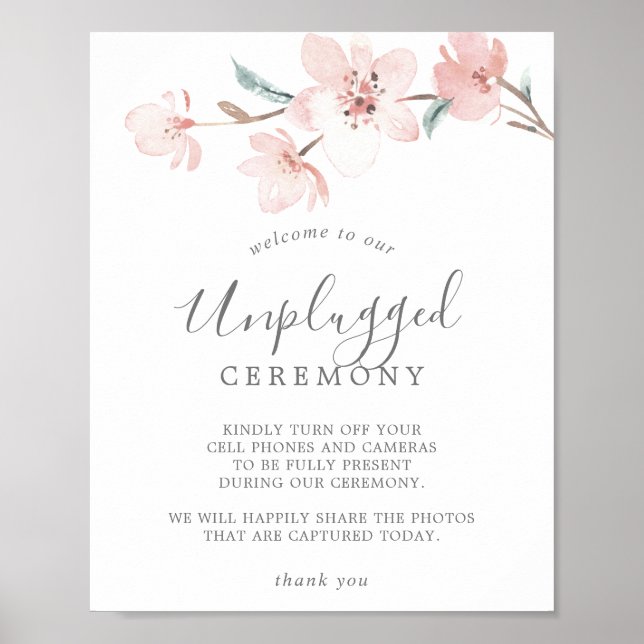 Vår Cherry Blommar Unplugged Ceremony Sign Poster (Framsidan)