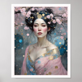 Vår Cherry Blommar Woman med Mörk Hair Poster