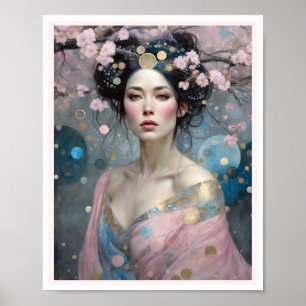 Vår Cherry Blommar Woman med Mörk Hair Poster
