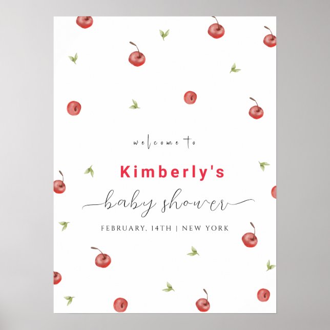 Vår Cherry Sweet Baby Shower Välkomstskylt Poster (Framsidan)