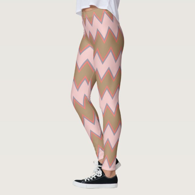 Vår Chevron i Brown, Rosa och persiko Leggings (Vänster)