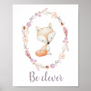 Var Clever Baby Fox Boho WandeWoodland Nursery Poster