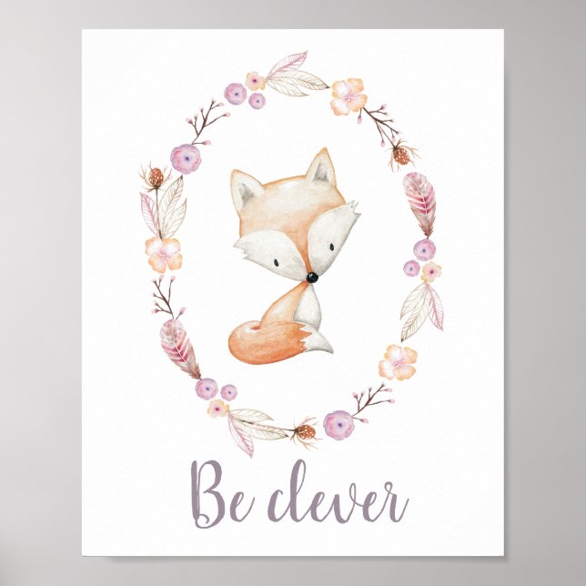 Var Clever Baby Fox Boho WandeWoodland Nursery Poster (Framsidan)
