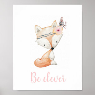 Var Clever Cute Baby Fox Watercolor Boho Nursery Poster